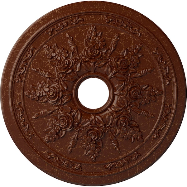 Ekena Millwork Rose and Ribbon Medallion (Canopies up to 4"), 23 5/8"OD x 4"ID x 1 1/2"P, Burnished Mahogany CM23ROBMC - main
